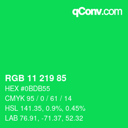 Color code: RGB 11 219 85 | qconv.com