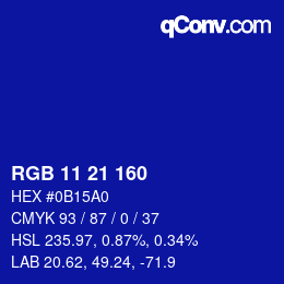 Color code: RGB 11 21 160 | qconv.com