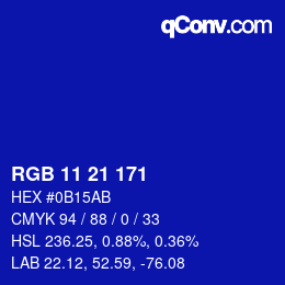 Color code: RGB 11 21 171 | qconv.com
