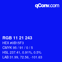 Color code: RGB 11 21 243 | qconv.com