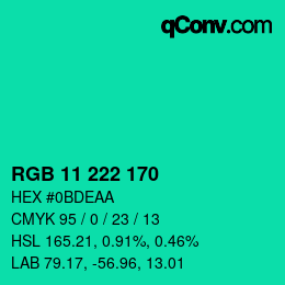 Color code: RGB 11 222 170 | qconv.com