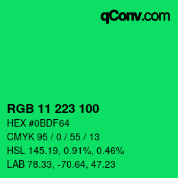 Color code: RGB 11 223 100 | qconv.com