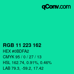 Color code: RGB 11 223 162 | qconv.com