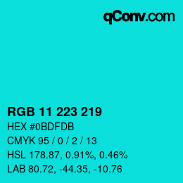 Color code: RGB 11 223 219 | qconv.com