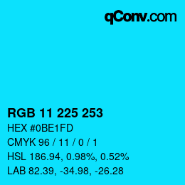 Color code: RGB 11 225 253 | qconv.com