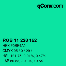 Color code: RGB 11 228 162 | qconv.com