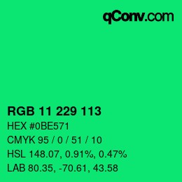 Color code: RGB 11 229 113 | qconv.com