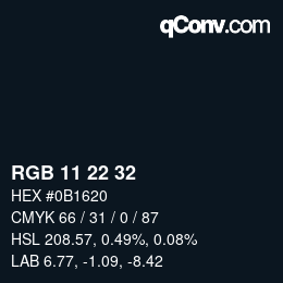 Color code: RGB 11 22 32 | qconv.com