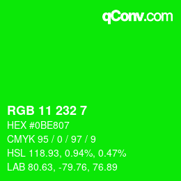 Color code: RGB 11 232 7 | qconv.com