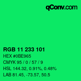 Color code: RGB 11 233 101 | qconv.com