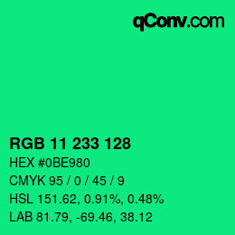 Color code: RGB 11 233 128 | qconv.com
