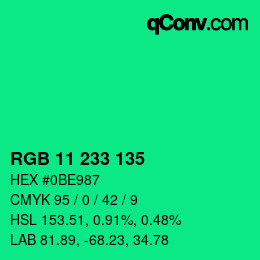 Color code: RGB 11 233 135 | qconv.com