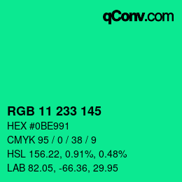 Color code: RGB 11 233 145 | qconv.com