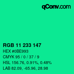 Color code: RGB 11 233 147 | qconv.com