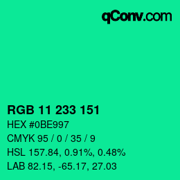 Color code: RGB 11 233 151 | qconv.com