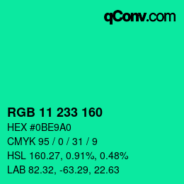 Color code: RGB 11 233 160 | qconv.com