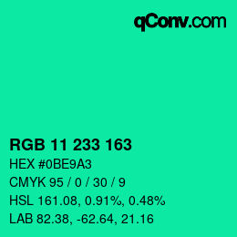 Color code: RGB 11 233 163 | qconv.com
