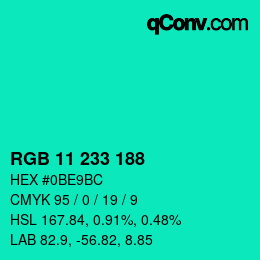 Color code: RGB 11 233 188 | qconv.com
