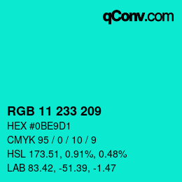 Code couleur: RGB 11 233 209 | qconv.com