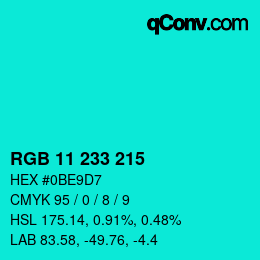 カラーコード: RGB 11 233 215 | qconv.com