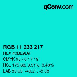 カラーコード: RGB 11 233 217 | qconv.com