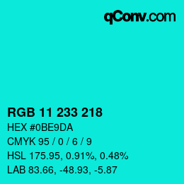 Color code: RGB 11 233 218 | qconv.com
