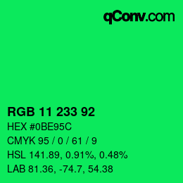 Color code: RGB 11 233 92 | qconv.com