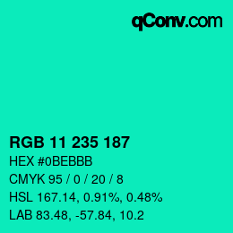 Color code: RGB 11 235 187 | qconv.com