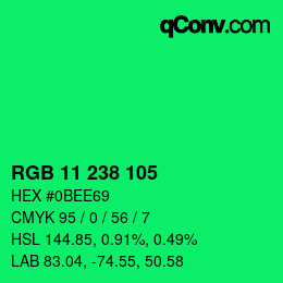Color code: RGB 11 238 105 | qconv.com