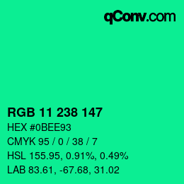 Color code: RGB 11 238 147 | qconv.com