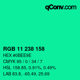 Color code: RGB 11 238 158 | qconv.com