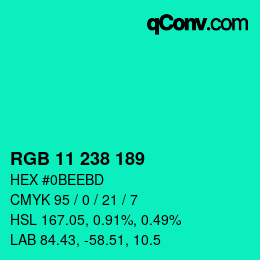 Color code: RGB 11 238 189 | qconv.com