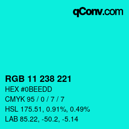Color code: RGB 11 238 221 | qconv.com