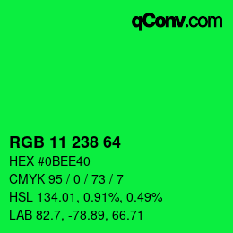 Color code: RGB 11 238 64 | qconv.com