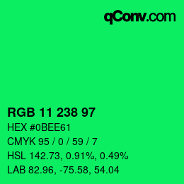 Color code: RGB 11 238 97 | qconv.com
