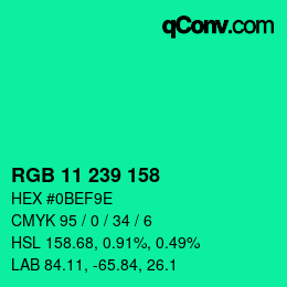 Código de color: RGB 11 239 158 | qconv.com