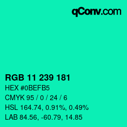 Color code: RGB 11 239 181 | qconv.com