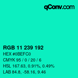 Color code: RGB 11 239 192 | qconv.com