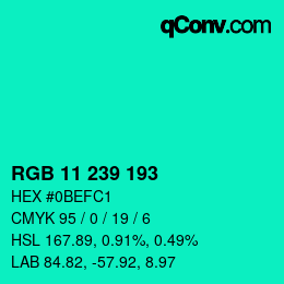 Color code: RGB 11 239 193 | qconv.com