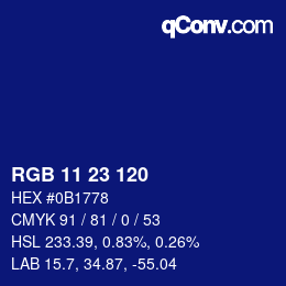 カラーコード: RGB 11 23 120 | qconv.com
