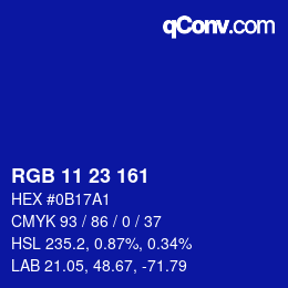 Color code: RGB 11 23 161 | qconv.com