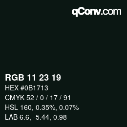 Color code: RGB 11 23 19 | qconv.com