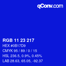 Color code: RGB 11 23 217 | qconv.com
