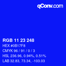 Color code: RGB 11 23 248 | qconv.com