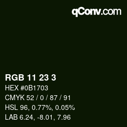 カラーコード: RGB 11 23 3 | qconv.com