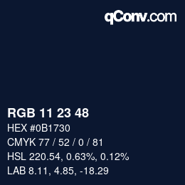 Color code: RGB 11 23 48 | qconv.com