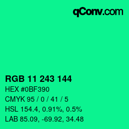 カラーコード: RGB 11 243 144 | qconv.com