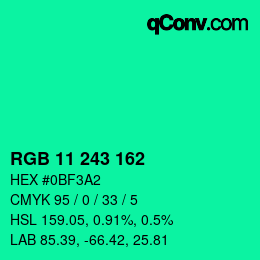Color code: RGB 11 243 162 | qconv.com