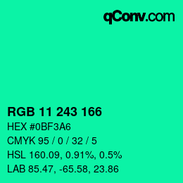 Color code: RGB 11 243 166 | qconv.com