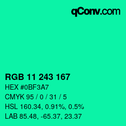 Color code: RGB 11 243 167 | qconv.com